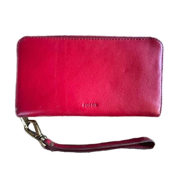 Vintage Fossil Full Zip Red Leather Wallet - Picture 1 of 5